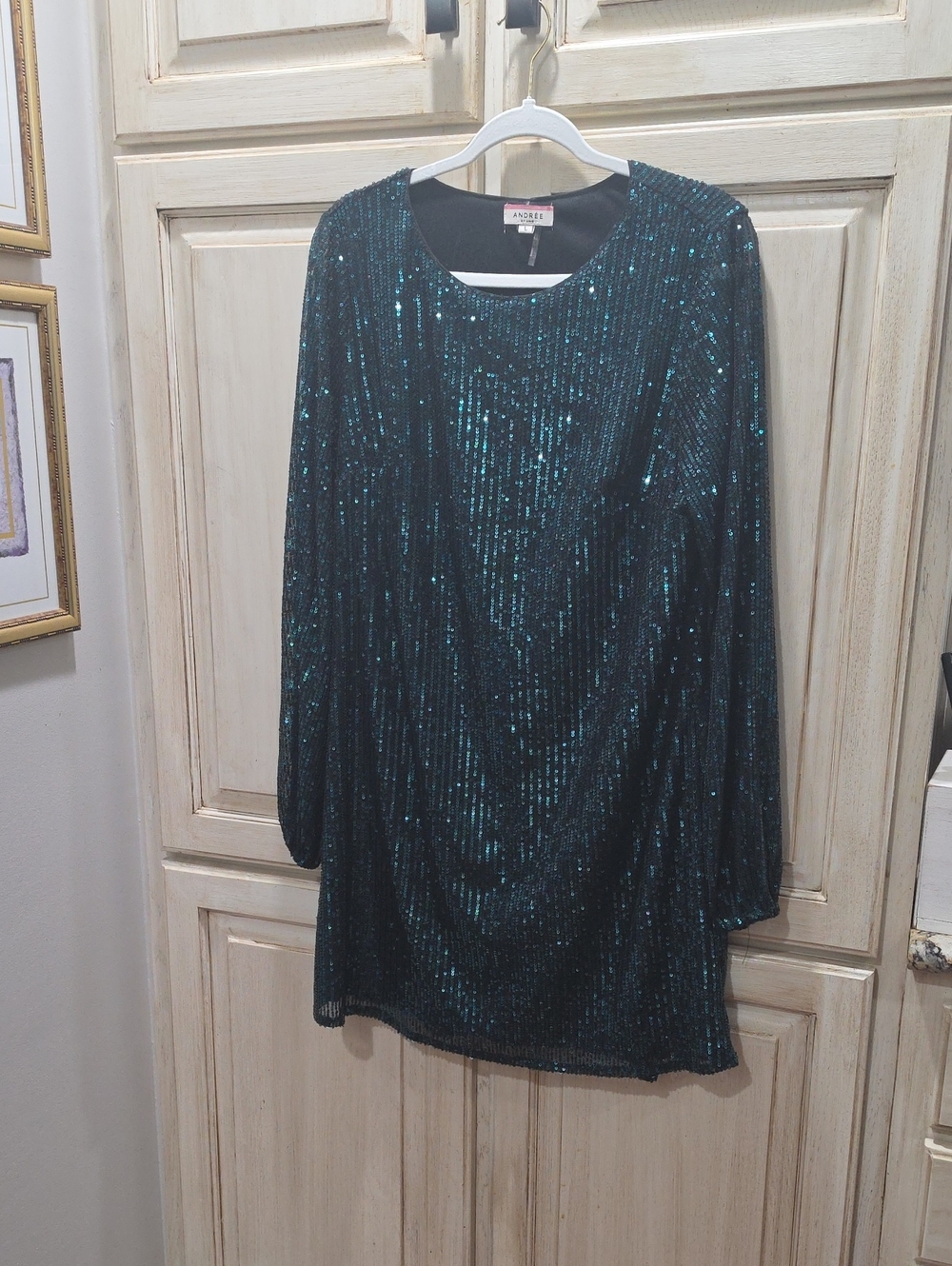 ANDRÉE BY UNIT Green Sequin Shift Dress Worn Once EUC